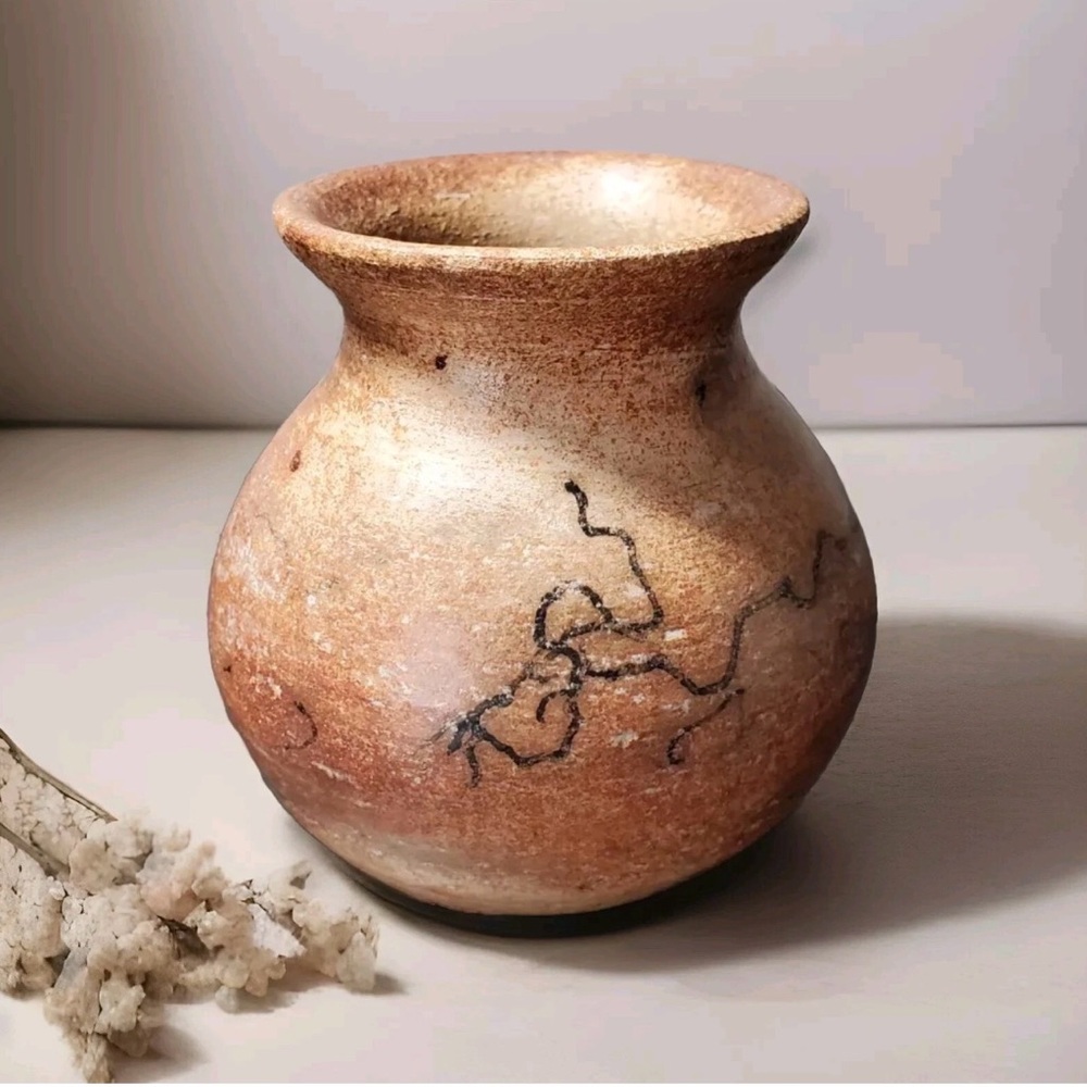 Pottery Vessel Jar Pot Horse Hair Design Southwest Native American Decor 3.25" H